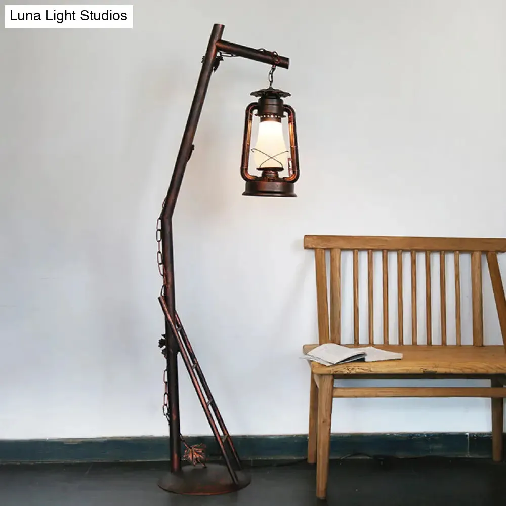 Classic Style Copper Crystal Floor Reading Lamp - Oil Lamp Shaped Standing Light, 1-Light