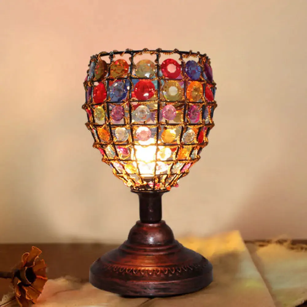 Colorful Stained Glass Bedside Table Lamp - Retro Style with Jewel Accent - 1 Light