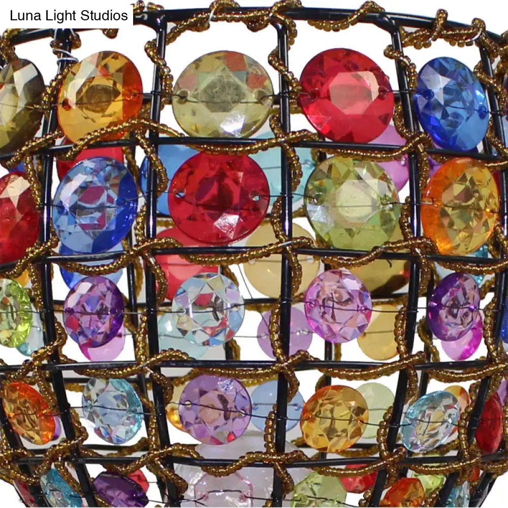 Colorful Stained Glass Bedside Table Lamp - Retro Style with Jewel Accent - 1 Light