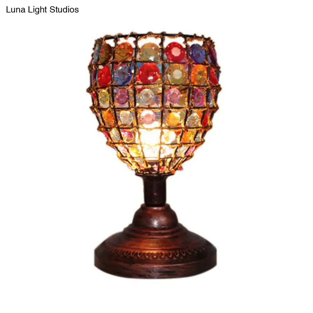 Colorful Stained Glass Bedside Table Lamp - Retro Style with Jewel Accent - 1 Light