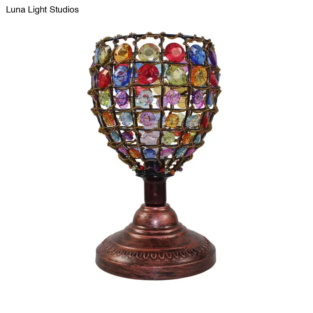 Colorful Stained Glass Bedside Table Lamp - Retro Style with Jewel Accent - 1 Light