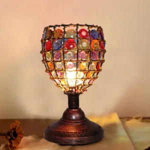 Colorful Stained Glass Bedside Table Lamp - Retro Style with Jewel Accent - 1 Light