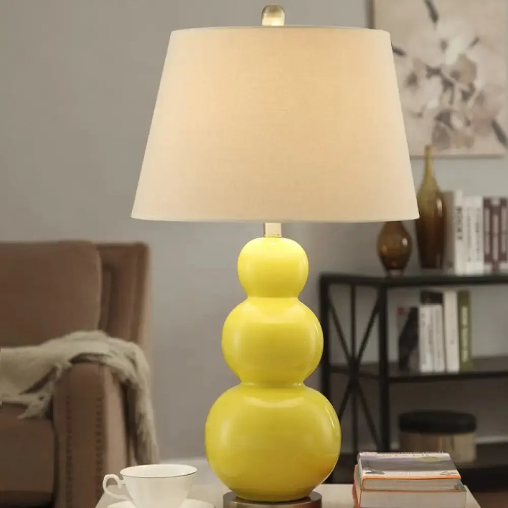 Conical Style Table Light - 1 Bulb Yellow Fabric Lamp for Living Room