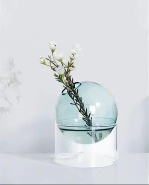 CRAFTFRY Sphere Glass Flower Vase Flower Vase for Home Decoration Home Decor Items Room Decor Vase for Living Room Candle Holders for Home Decoration Decorative Pots. (Cyan)