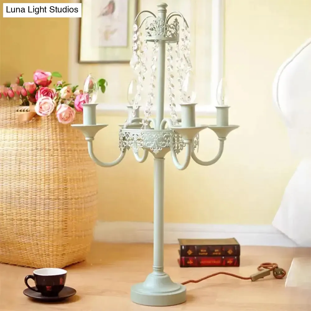Crystal Bead Metal Table Light - Traditional Style Desk Lamp for Living Room