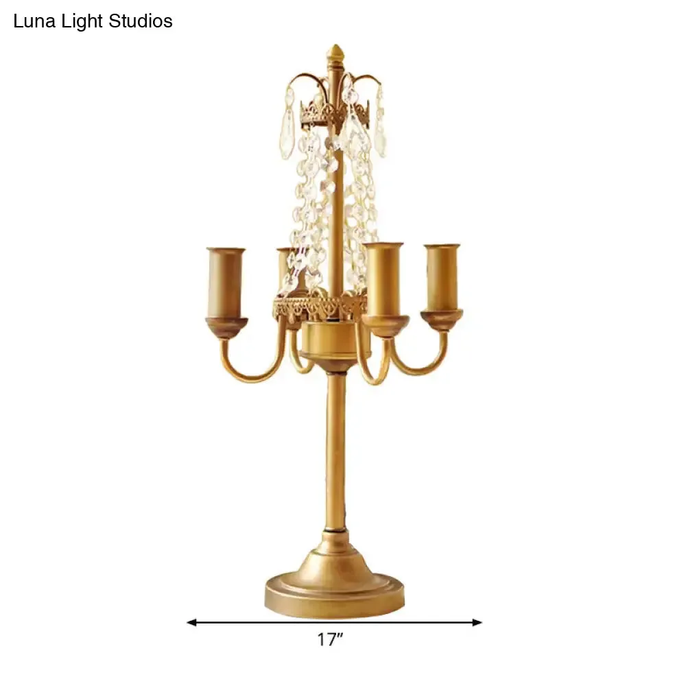 Crystal Bead Metal Table Light - Traditional Style Desk Lamp for Living Room