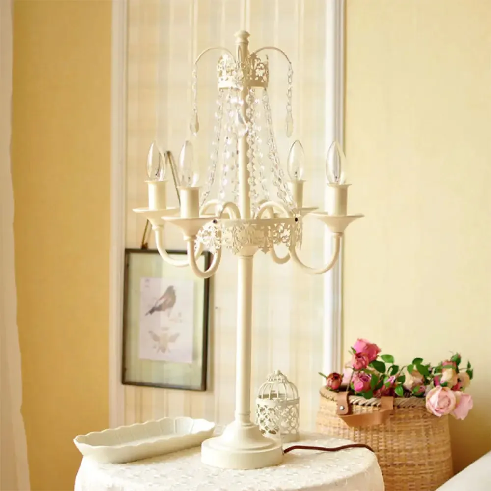 Crystal Bead Metal Table Light - Traditional Style Desk Lamp for Living Room