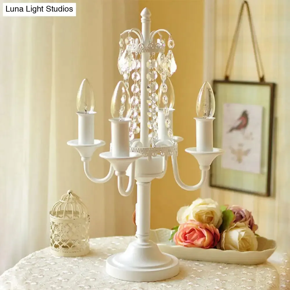 Crystal Bead Metal Table Light - Traditional Style Desk Lamp for Living Room