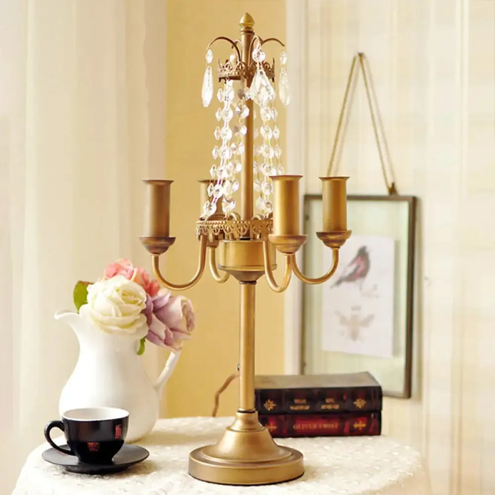 Crystal Bead Metal Table Light - Traditional Style Desk Lamp for Living Room