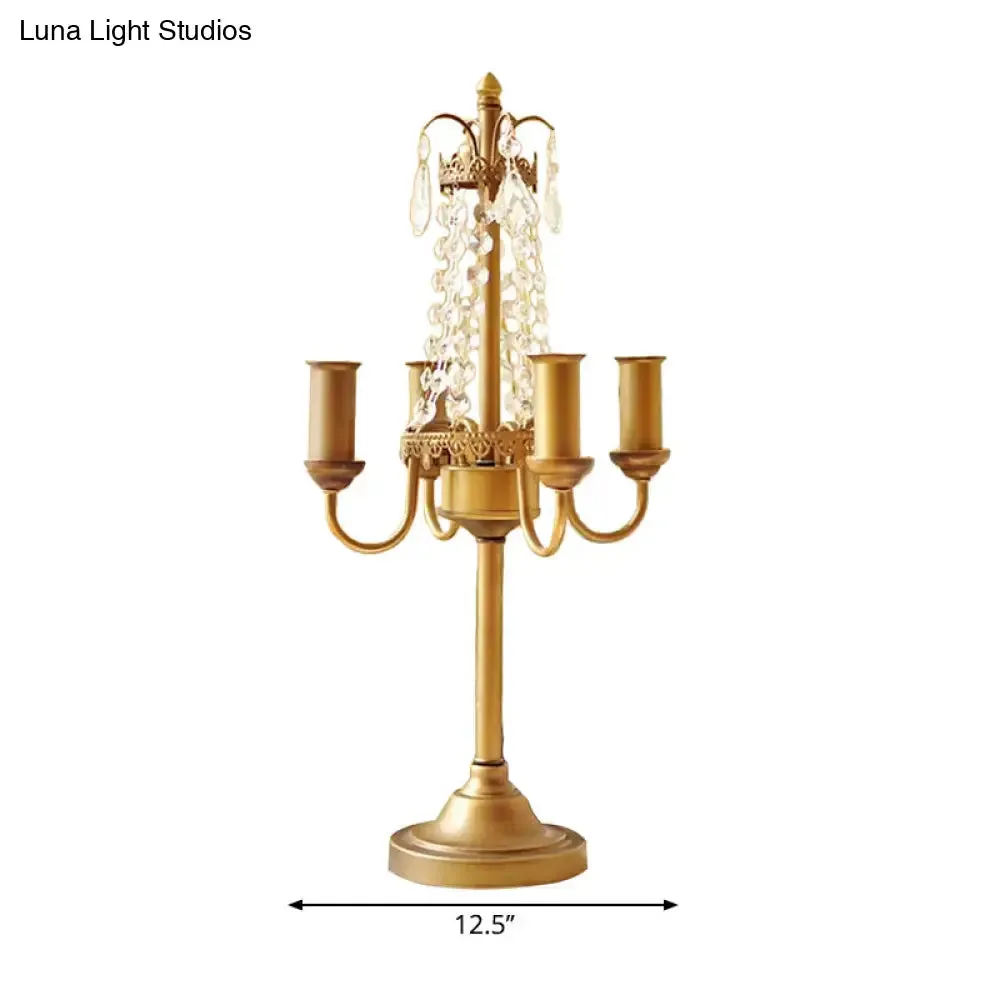 Crystal Bead Metal Table Light - Traditional Style Desk Lamp for Living Room