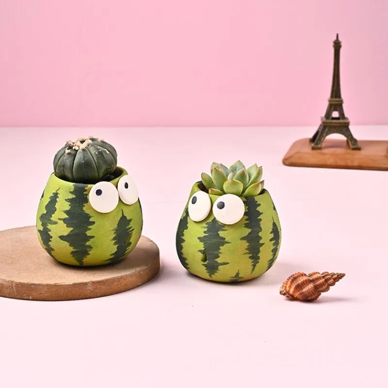 Cute Watermelon Plant Pots set | Mini Succulent Flower Pot with drainage hole