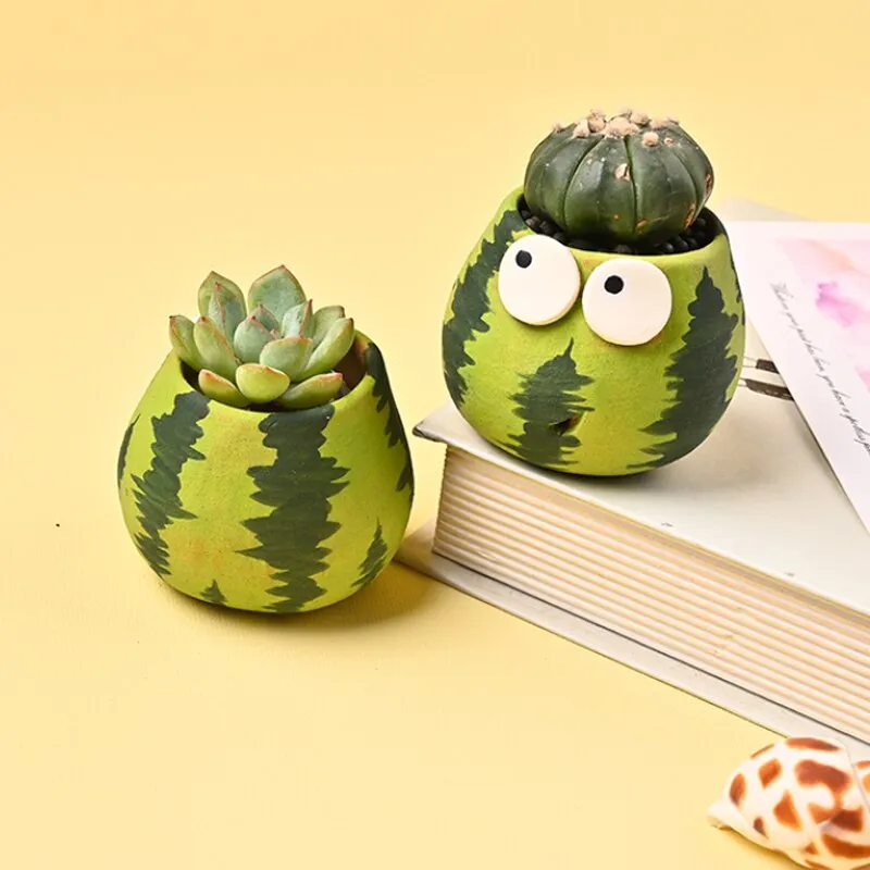 Cute Watermelon Plant Pots set | Mini Succulent Flower Pot with drainage hole