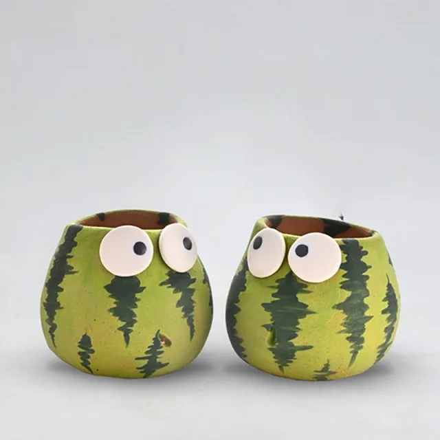 Cute Watermelon Plant Pots set | Mini Succulent Flower Pot with drainage hole