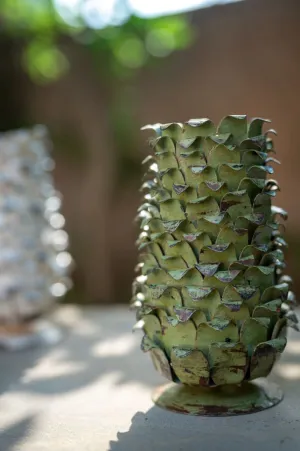 De kulture handcrafted reclaimed iron vintage green pineapple votive holder decorative collectible figurine showpiece beautify home office holiday décor| ideal for garden balcony terrace decoration, 12.6x2.8x10.5 (LWH) inches