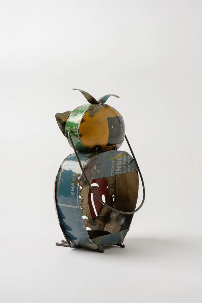 De kulture handcrafted recycled iron owl candle holder decorative collectible figurine showpiece beautify home office holiday décor| ideal for garden balcony terrace decoration, 7x5.5x11.5 (LWH) inches