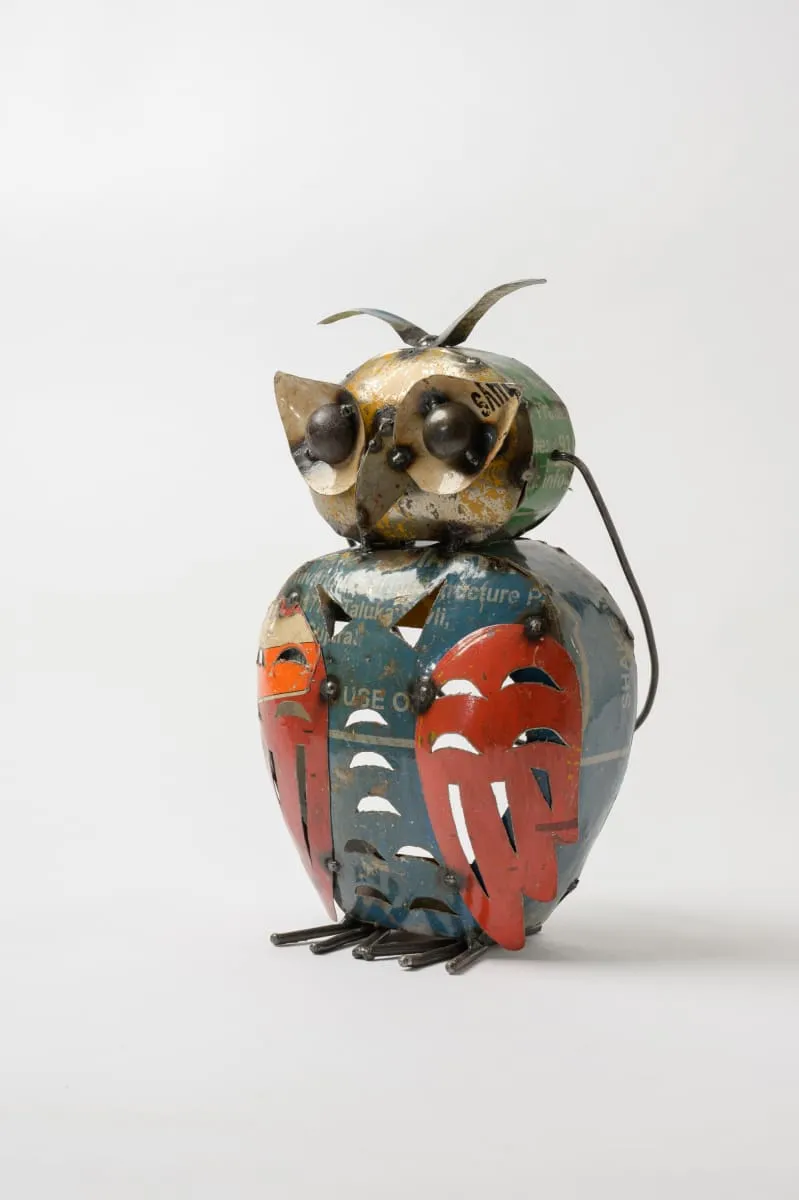 De kulture handcrafted recycled iron owl candle holder decorative collectible figurine showpiece beautify home office holiday décor| ideal for garden balcony terrace decoration, 7x5.5x11.5 (LWH) inches
