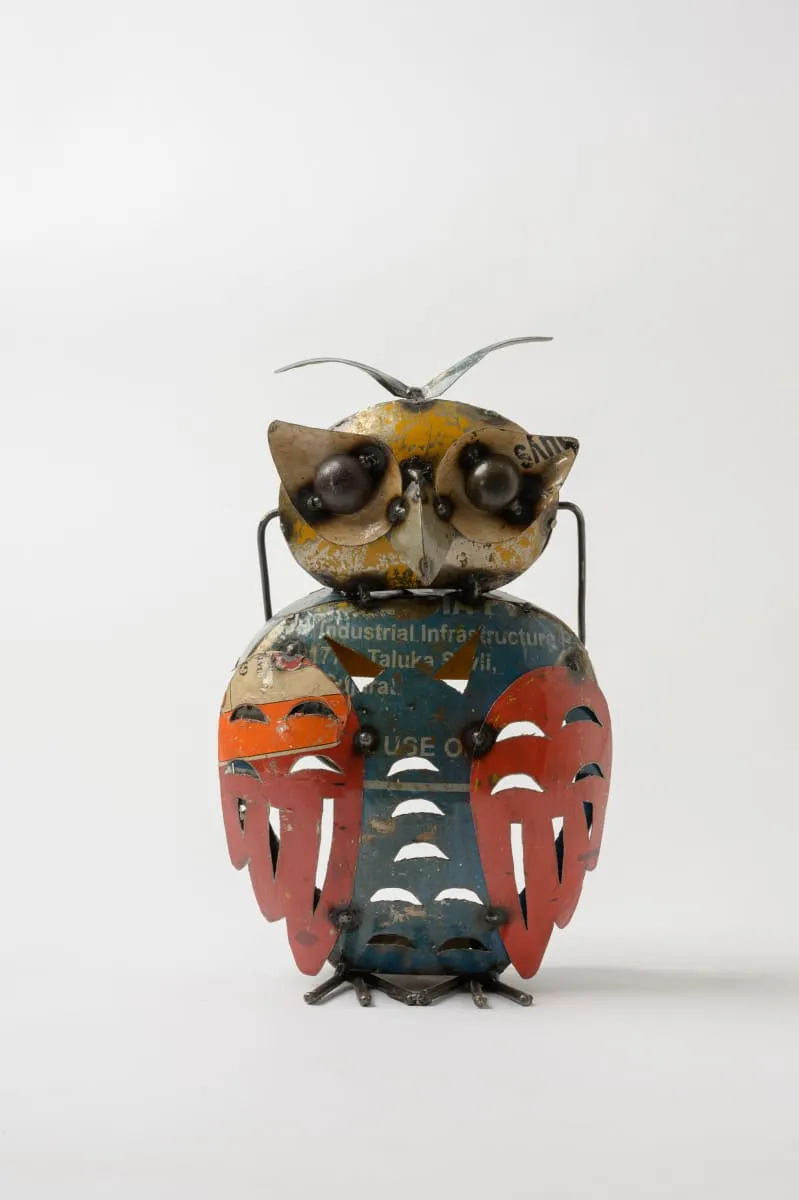 De kulture handcrafted recycled iron owl candle holder decorative collectible figurine showpiece beautify home office holiday décor| ideal for garden balcony terrace decoration, 7x5.5x11.5 (LWH) inches