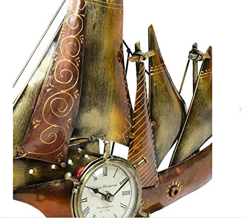 DESERT ART Iron Decorative Ship Miniature Analog Table Clock for Home Decor (33.02 X12.7 X22.86) CM