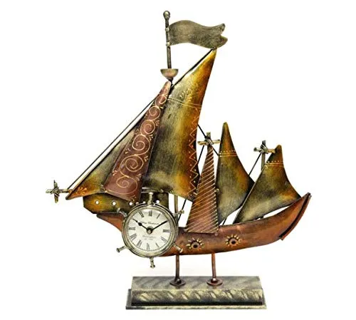 DESERT ART Iron Decorative Ship Miniature Analog Table Clock for Home Decor (33.02 X12.7 X22.86) CM