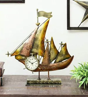DESERT ART Iron Decorative Ship Miniature Analog Table Clock for Home Decor (33.02 X12.7 X22.86) CM