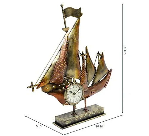 DESERT ART Iron Decorative Ship Miniature Analog Table Clock for Home Decor (33.02 X12.7 X22.86) CM