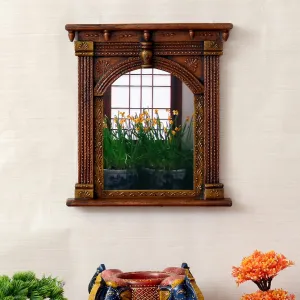 DESERT ART Wooden Antique Finish Copper Color Decorative Wall Hanging Mirror