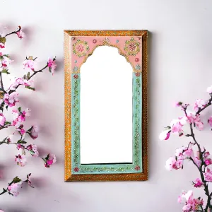 Dobri Arts Hand-Painted Mirror Frame Jharokha Vintage Style | Wall Decor | Wooden Mirror Frame for Bedroom | Living Room | Handcrafted in Solid Wood