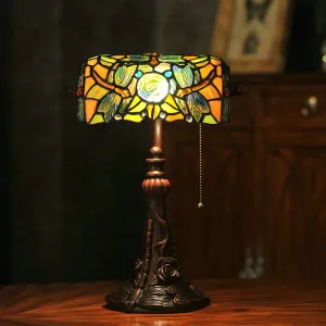 Dragonfly and Flower Cut Glass Tiffany Style Nightstand Lamp - 1-Light Yellow Pull Chain