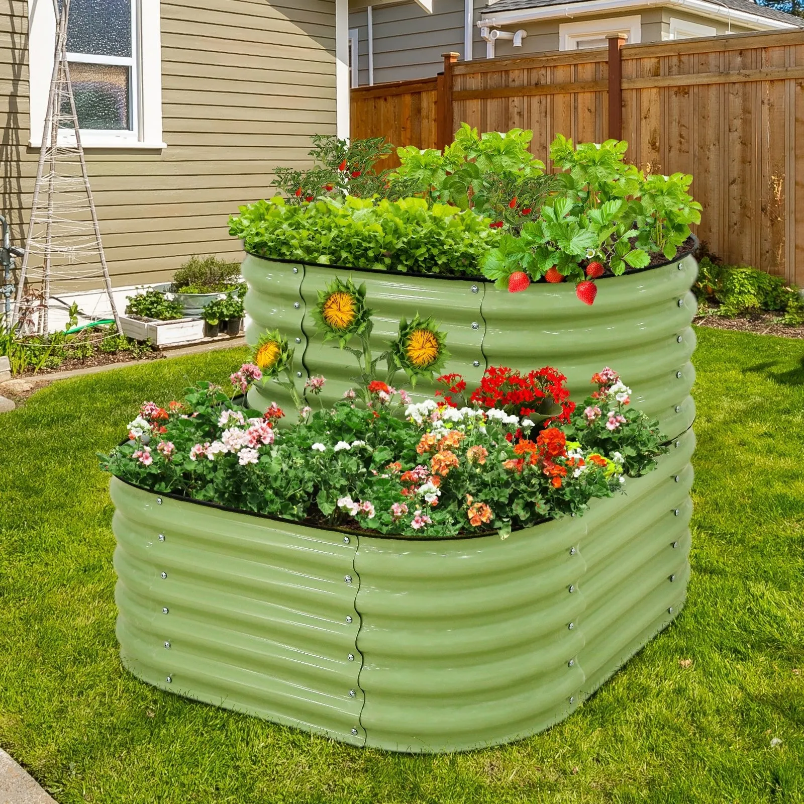 EAGLE PEAK 2-Tier Raised Garden Bed Planters, Coated Metal Raised Bed