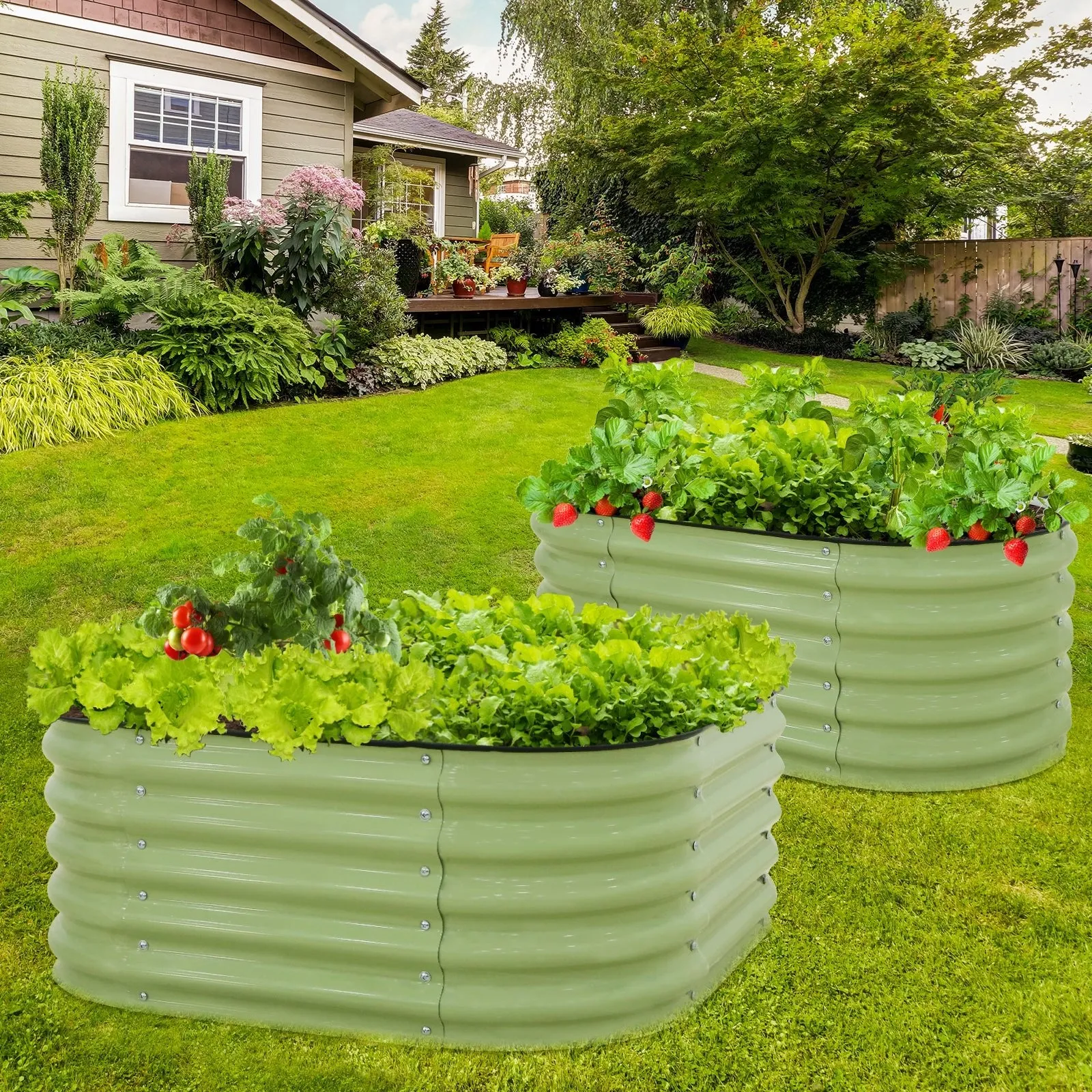 EAGLE PEAK 2-Tier Raised Garden Bed Planters, Coated Metal Raised Bed