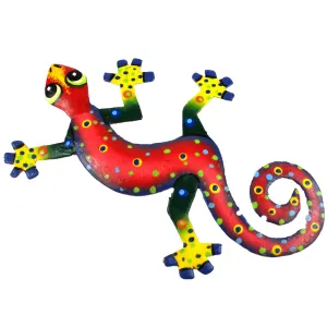 Eight Inch Red Confetti Metal Gecko Caribbean Craft