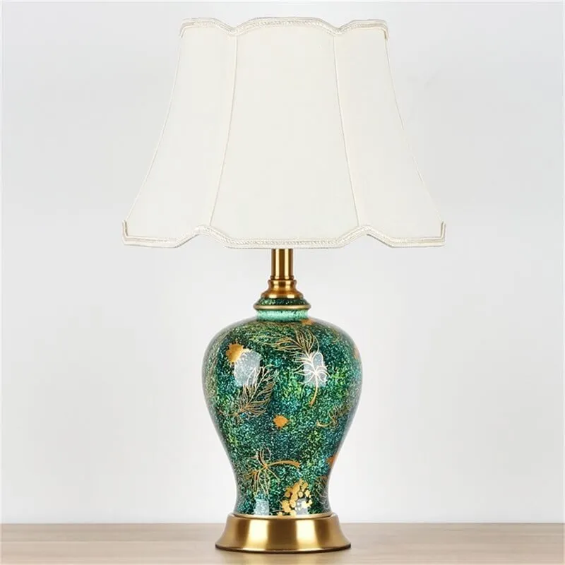 European Luxury Emerald Ceramic Fabric 1-Light Table Lamp