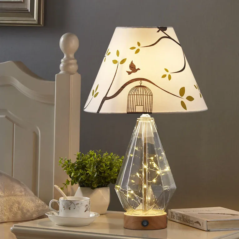 European Rustic Fabric Glass Rhombus 1-Light Table Lamp