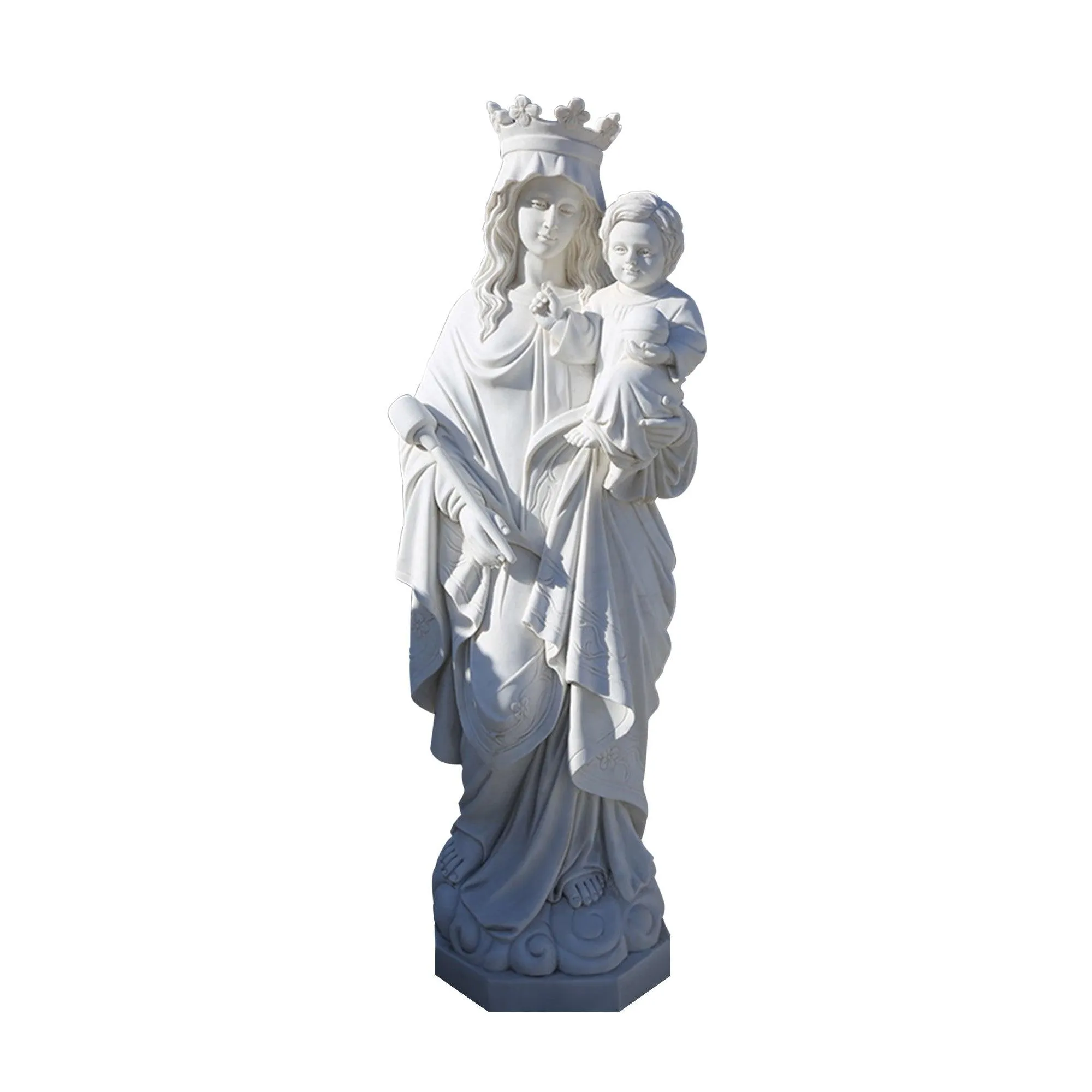 FINEST Outdoor Sculpture White Marble Virgin Mary and Child Jesus statues FM-012