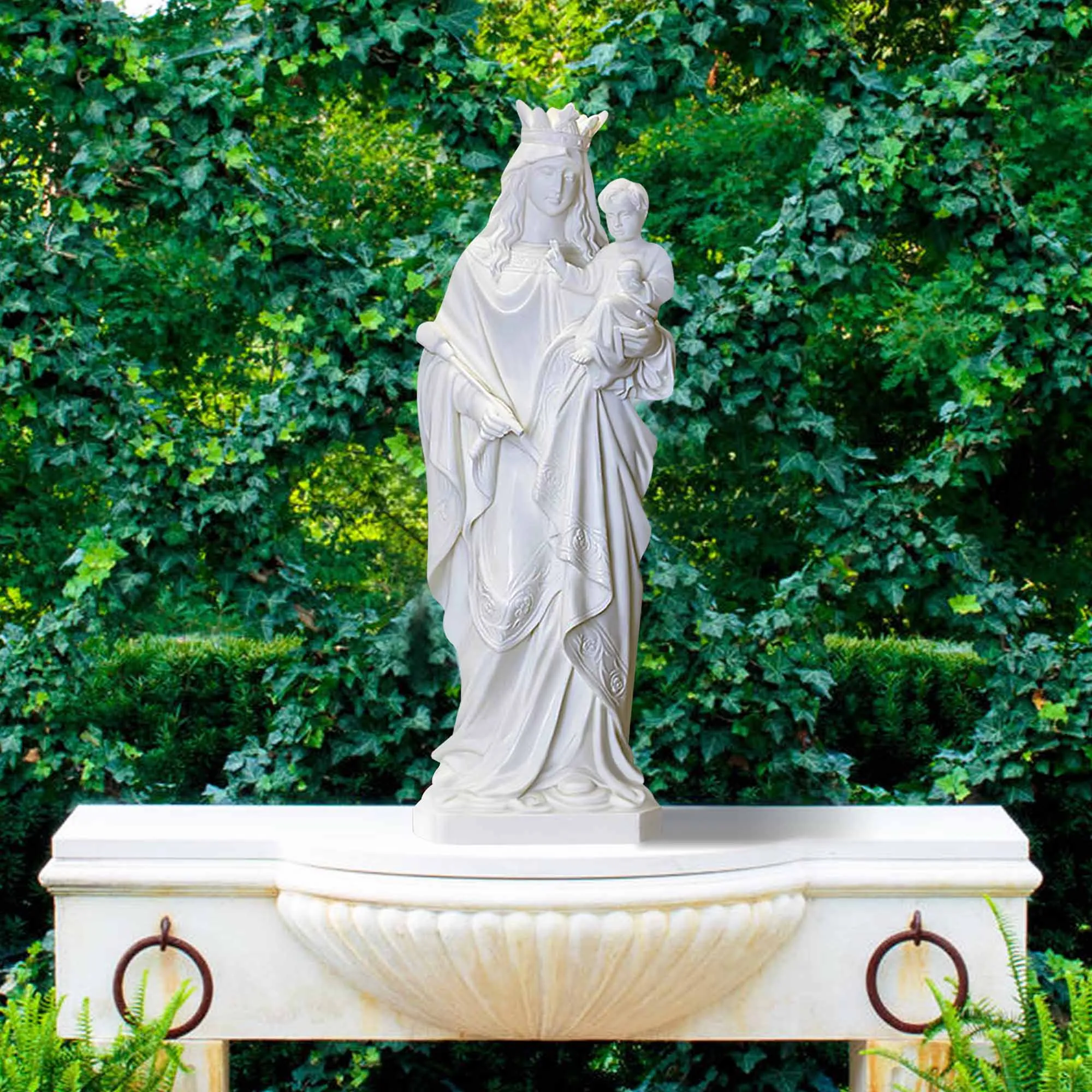FINEST Outdoor Sculpture White Marble Virgin Mary and Child Jesus statues FM-012