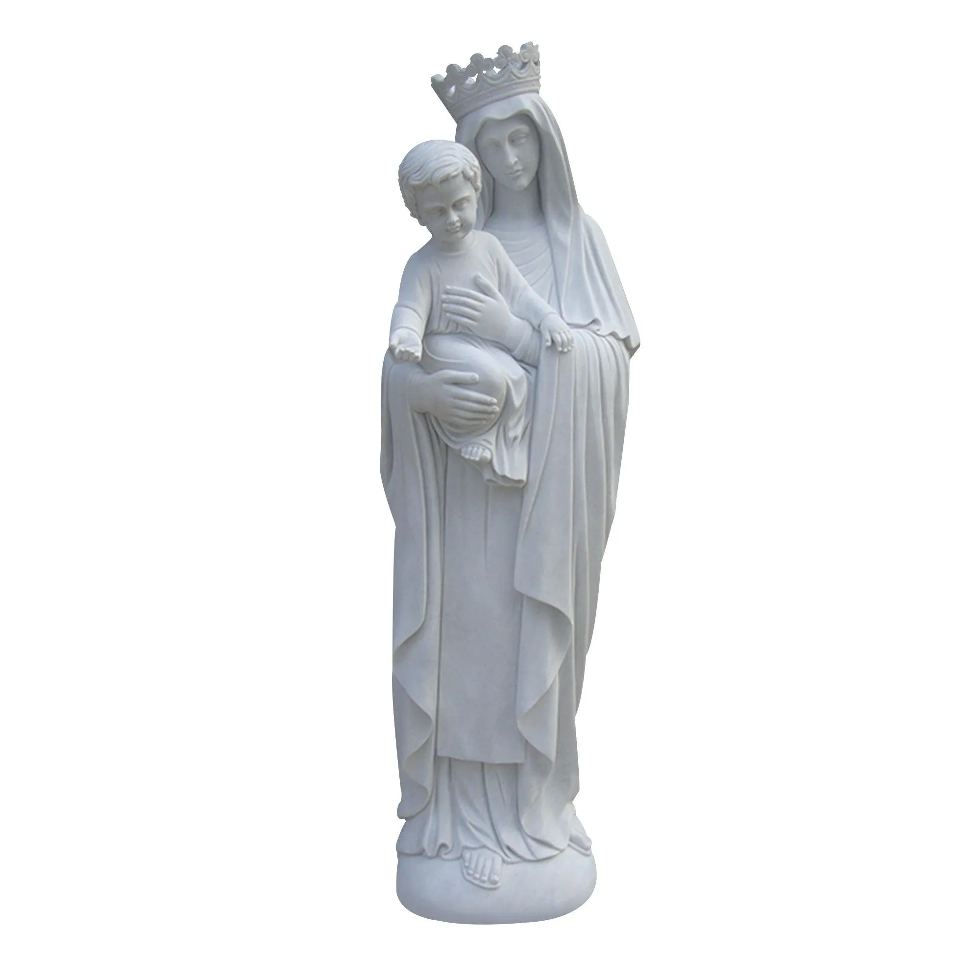 FINEST Outdoor Sculpture White Marble Virgin Mary and Child Jesus statues FM-012