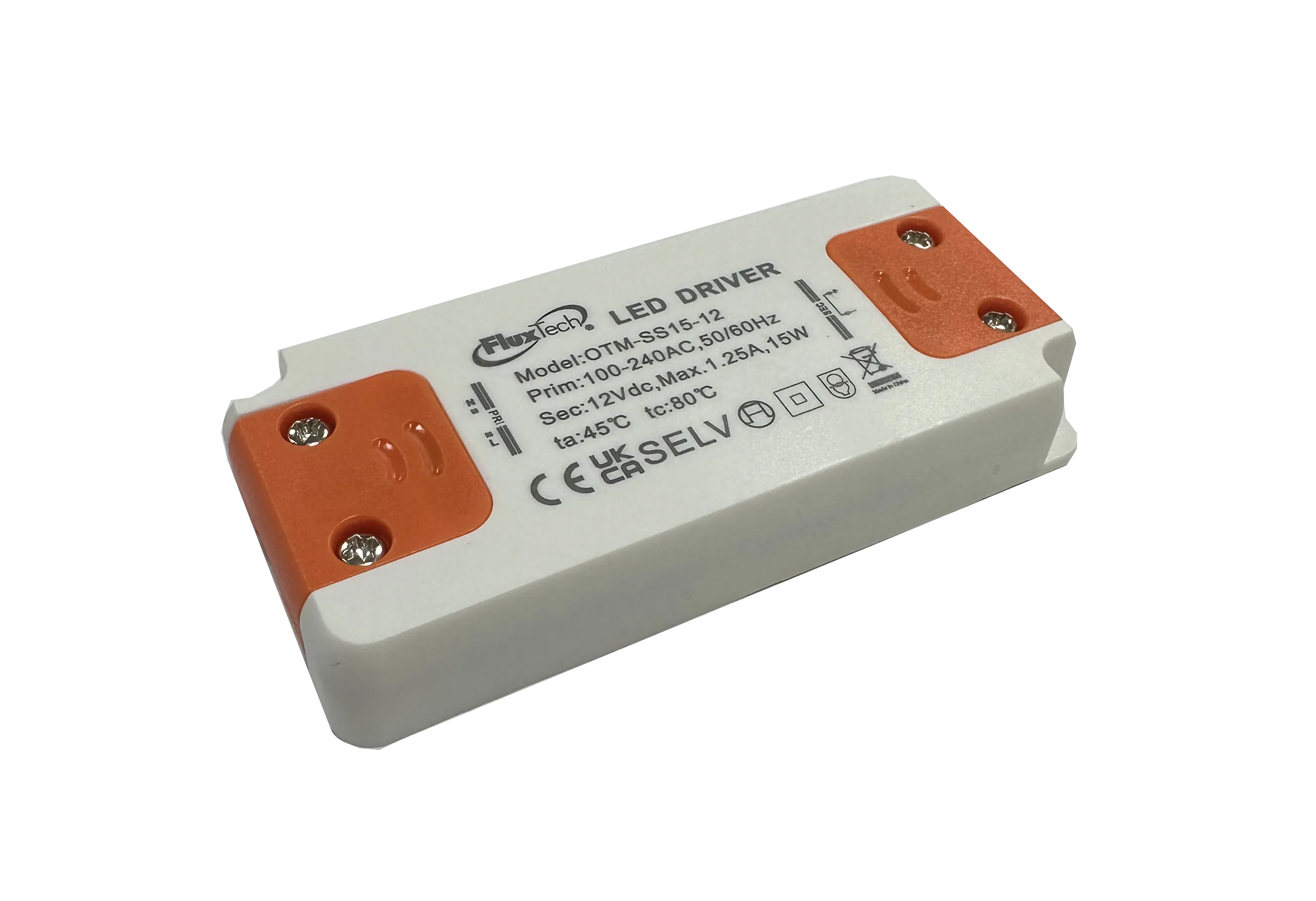 FluxTech - 12V DC Ultra Slim LED Driver 15W 1.25A - Ultra Slim Constant Voltage LED Power Supply Unit, 240V AC to 12V DC