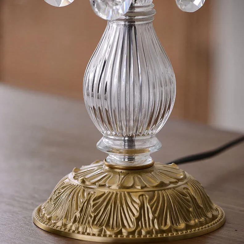 French Luxury Clear Crystal Round Tassel Copper 1-Light Table Lamp