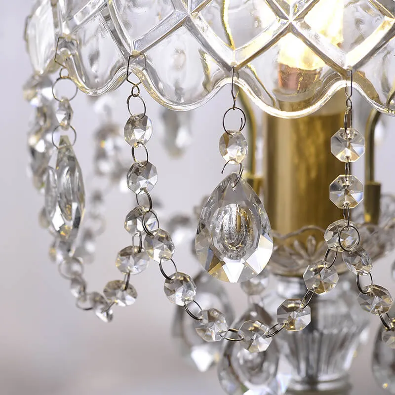 French Luxury Clear Crystal Round Tassel Copper 1-Light Table Lamp