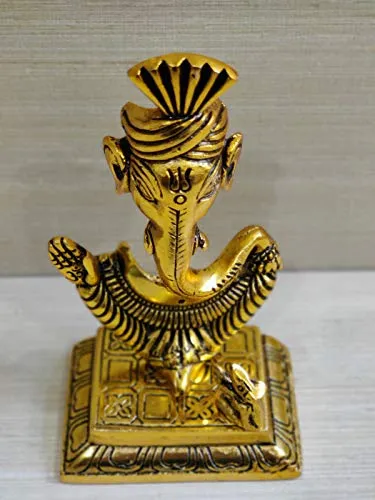 GiftNagri Gold Plated Handicraft Lord Ganesha Idol Ganesh Ji Ki Murti Hindu God Idols for Decoration in Home Temple Mandir Office Shop Counter Decorative Showpiece Marriage Wedding Gift