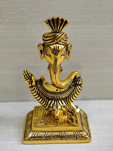 GiftNagri Gold Plated Handicraft Lord Ganesha Idol Ganesh Ji Ki Murti Hindu God Idols for Decoration in Home Temple Mandir Office Shop Counter Decorative Showpiece Marriage Wedding Gift