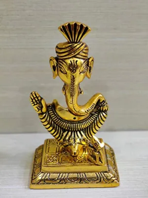 GiftNagri Gold Plated Handicraft Lord Ganesha Idol Ganesh Ji Ki Murti Hindu God Idols for Decoration in Home Temple Mandir Office Shop Counter Decorative Showpiece Marriage Wedding Gift