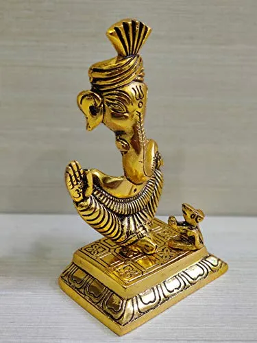 GiftNagri Gold Plated Handicraft Lord Ganesha Idol Ganesh Ji Ki Murti Hindu God Idols for Decoration in Home Temple Mandir Office Shop Counter Decorative Showpiece Marriage Wedding Gift