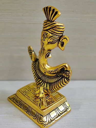 GiftNagri Gold Plated Handicraft Lord Ganesha Idol Ganesh Ji Ki Murti Hindu God Idols for Decoration in Home Temple Mandir Office Shop Counter Decorative Showpiece Marriage Wedding Gift