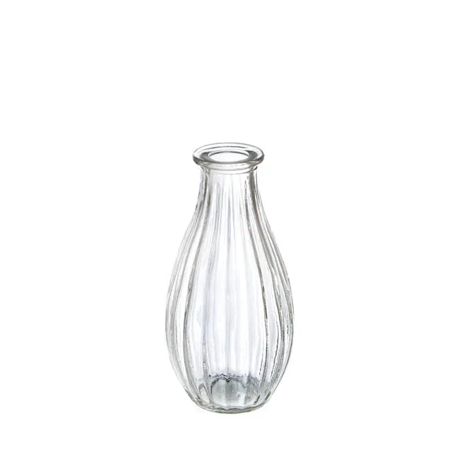 Glass Vintage Bottle Cafe Bud Vase (7x14.5cmH) Clear Ripple