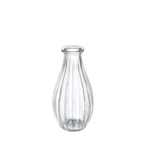 Glass Vintage Bottle Cafe Bud Vase (7x14.5cmH) Clear Ripple