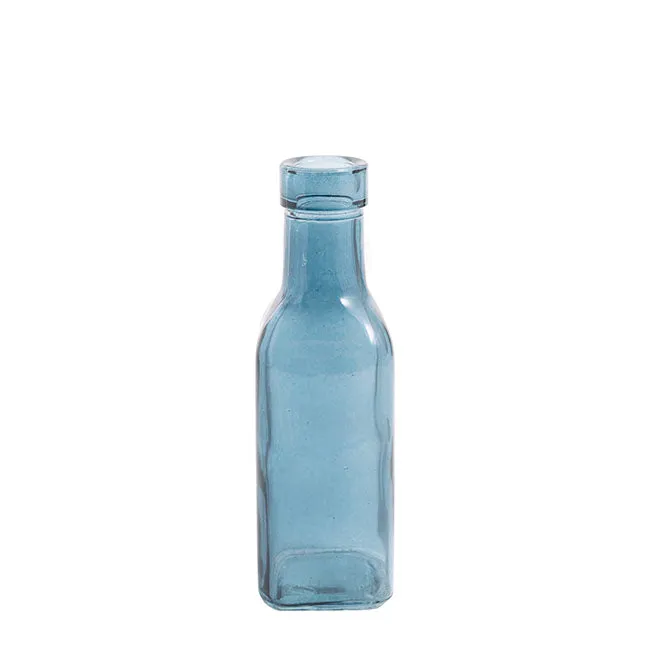 Glass Vintage Bottle Square Bud Vase (4.7x16cmH) French Blue Square