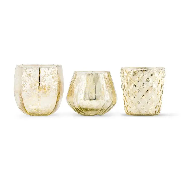 Gold Mercury Glass Votive Holder or Flower Vase Set (Set of 3 Different Sizes)