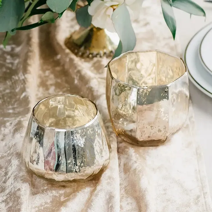 Gold Mercury Glass Votive Holder or Flower Vase Set (Set of 3 Different Sizes)