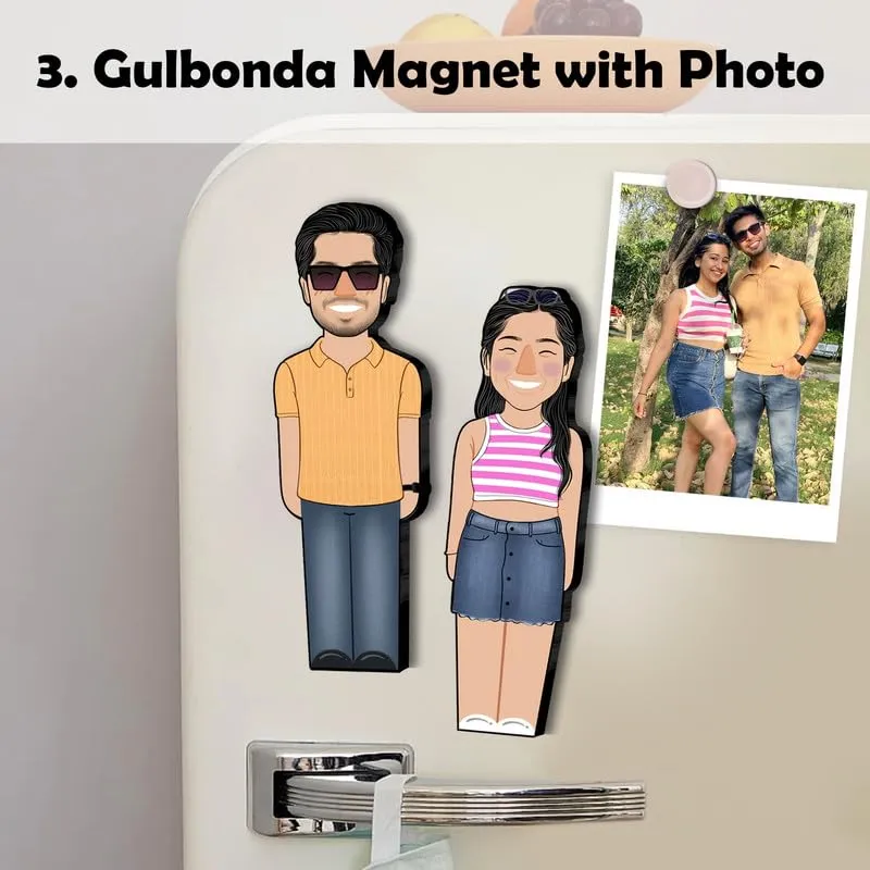 GULBONDA Personalized Couple Fridge Magnets (Set of 2), Gift for Anniversary, Birthday, Husband, Wife, Girlfriend | Customized, (Size: 16x5x0.8 cms)